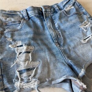 American Eagle Light Blue Denim next level stretch distressed Jean shorts size 8
